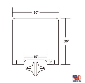 Protective Sneeze Guard – 30”W by 30”H - Clear Acrylic Plexiglass Shield for Counter, Reception Desk, Transaction Window – Barrier Protects Employees, Workers, Customers – 3"x15" Pass Thru Opening