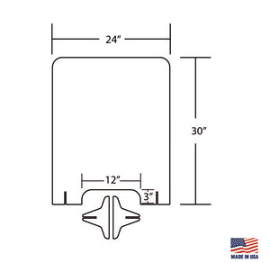 Protective Sneeze Guard – 24W by 30”H - Clear Acrylic Plexiglass Shield for Counter, Reception Desk, Transaction Window – Barrier Protects Employees, Workers, Customers – 3"x12" Pass Thru Opening