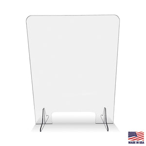 Protective Sneeze Guard – 24W by 30”H - Clear Acrylic Plexiglass Shield for Counter, Reception Desk, Transaction Window – Barrier Protects Employees, Workers, Customers – 3"x12" Pass Thru Opening